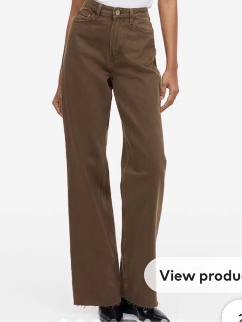 ⁠H&M Brown High Rise Wide Leg Denim Jeans | Dark Taupe | Size 2 (EUR 34)